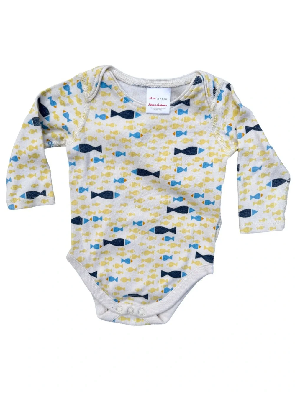 Hanna Andersson Organic Cotton Fish Bodysuit 60cm 3-6M Boy Girl Onesie EUC Boy